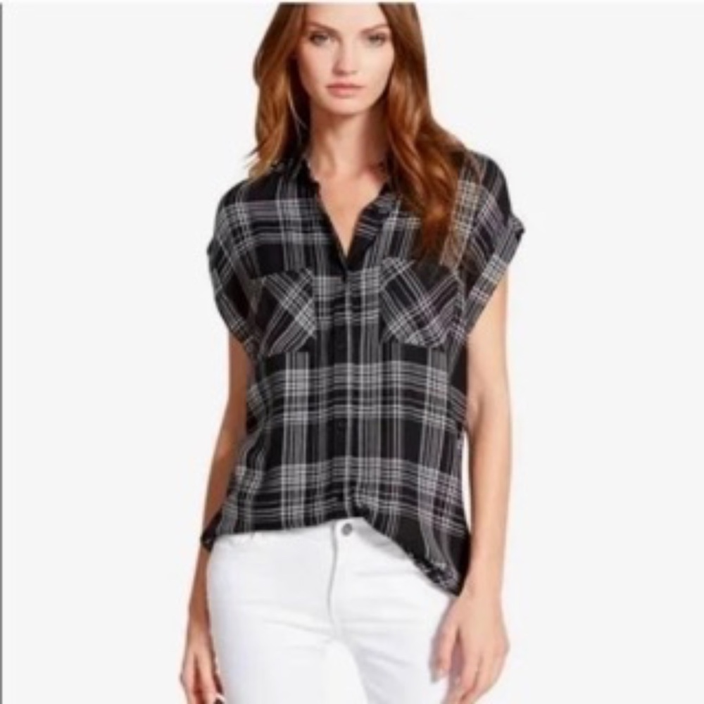 Rails Black Plaid Button Down Sleeveless Shirt